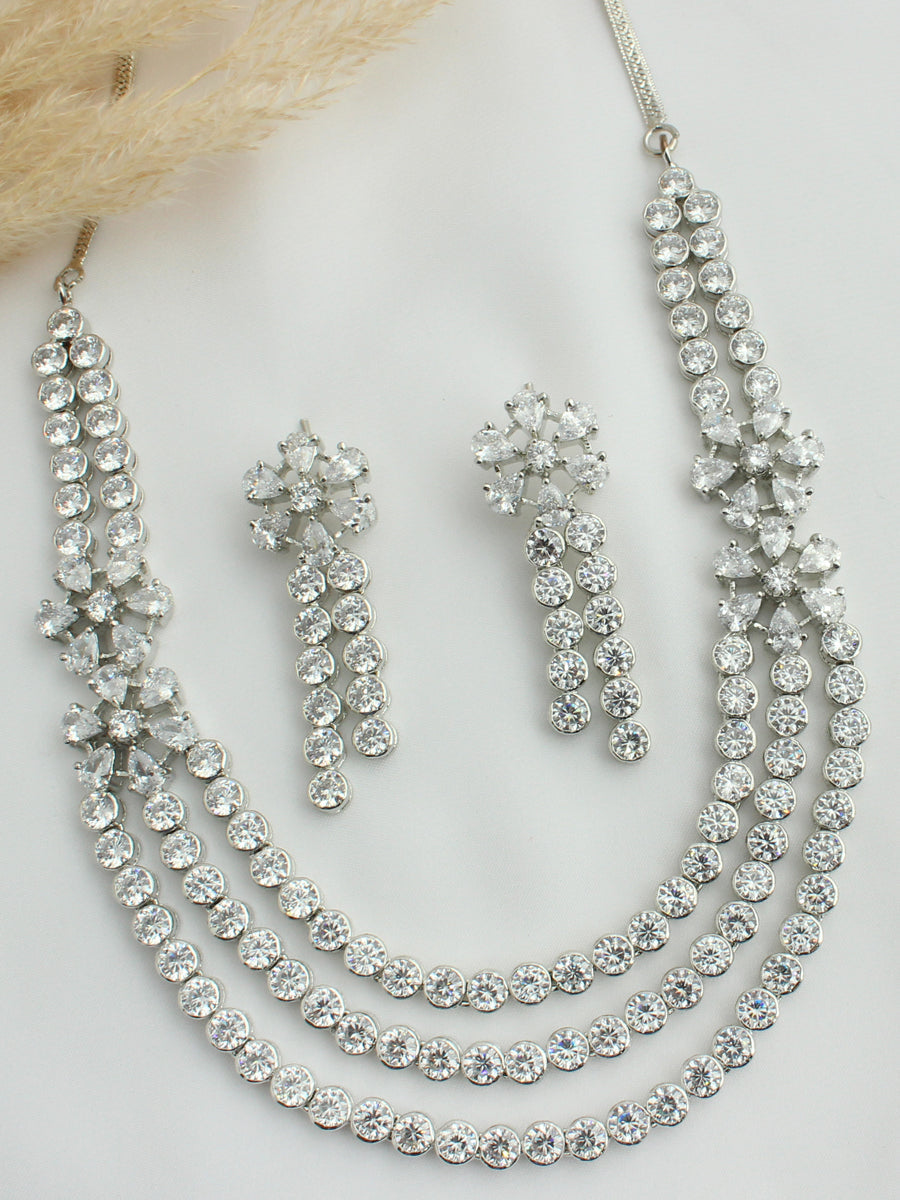 Ermina Bib Necklace Set - silver