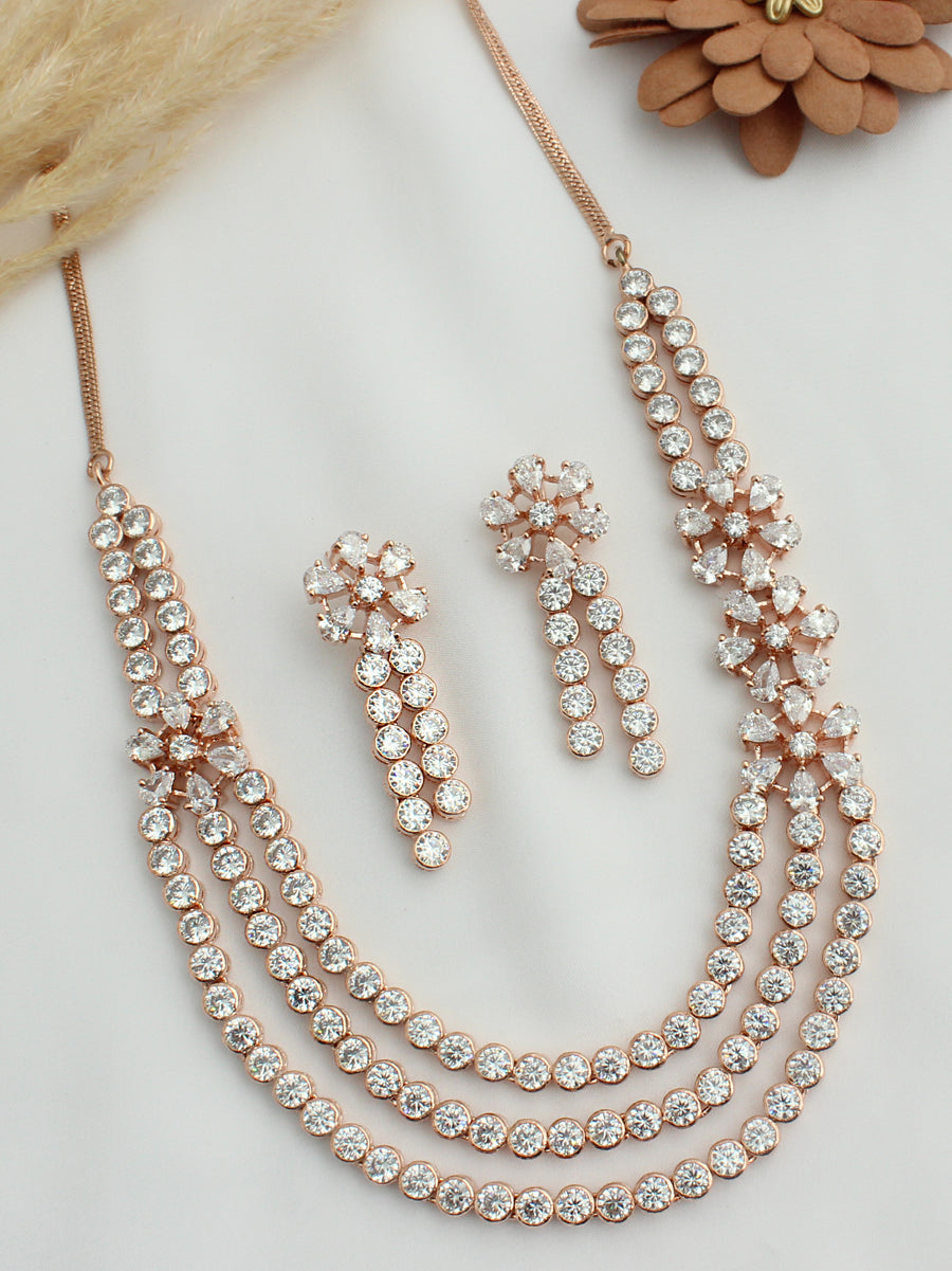 Ermina Bib Necklace Set - Rose gold