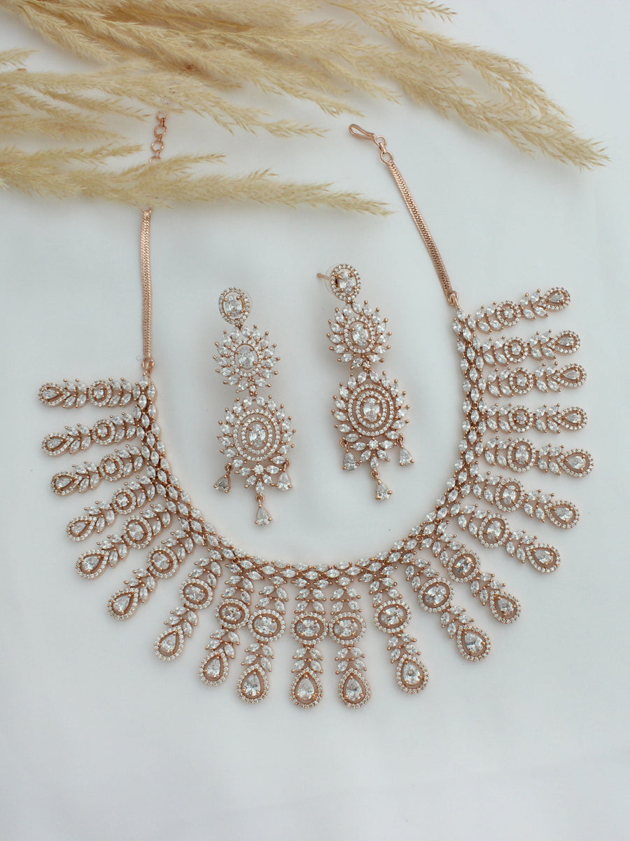 Shanaya Bib Necklace Set-Rose Gold