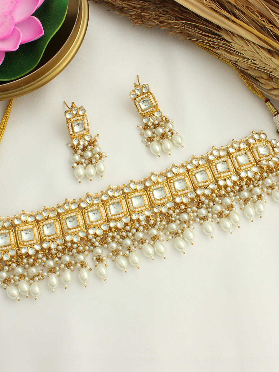 Nirali Choker Necklace Set-White