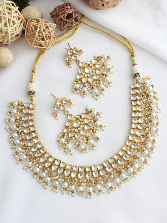 Kiran Bib Necklace Set  - Pearl