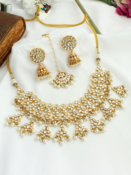 Sharda Bib Necklace Set - White