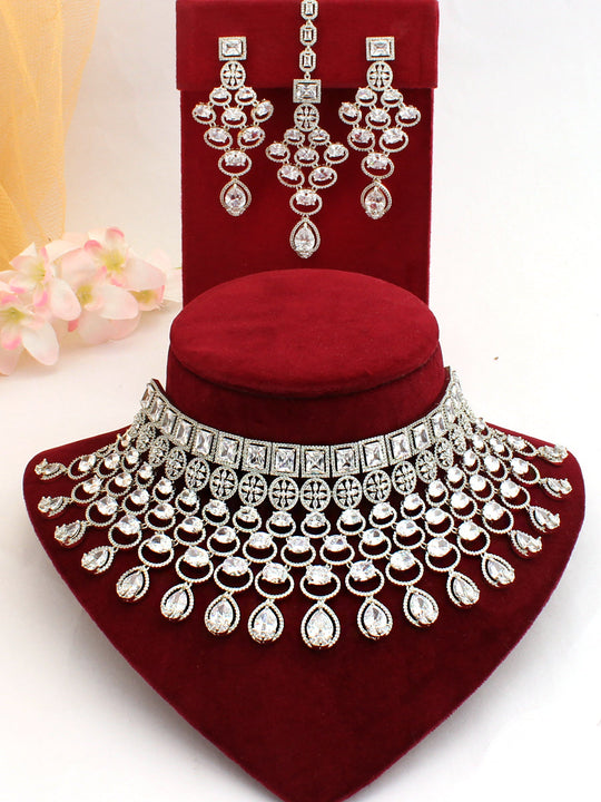 Veronica Bib Necklace Set-Silver