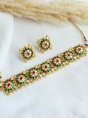 Nidhika Necklace Set - Pink / Green