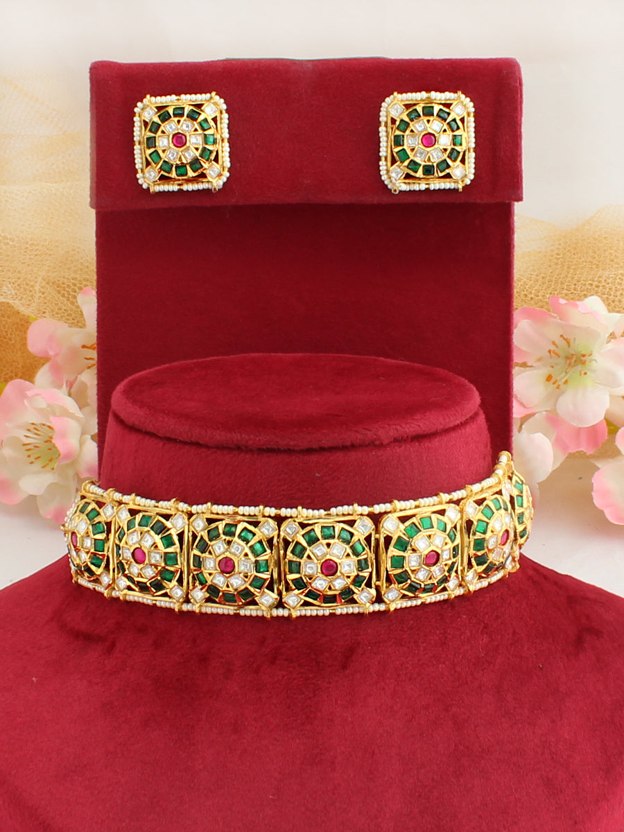 Nidhika Necklace Set-Pink / Green