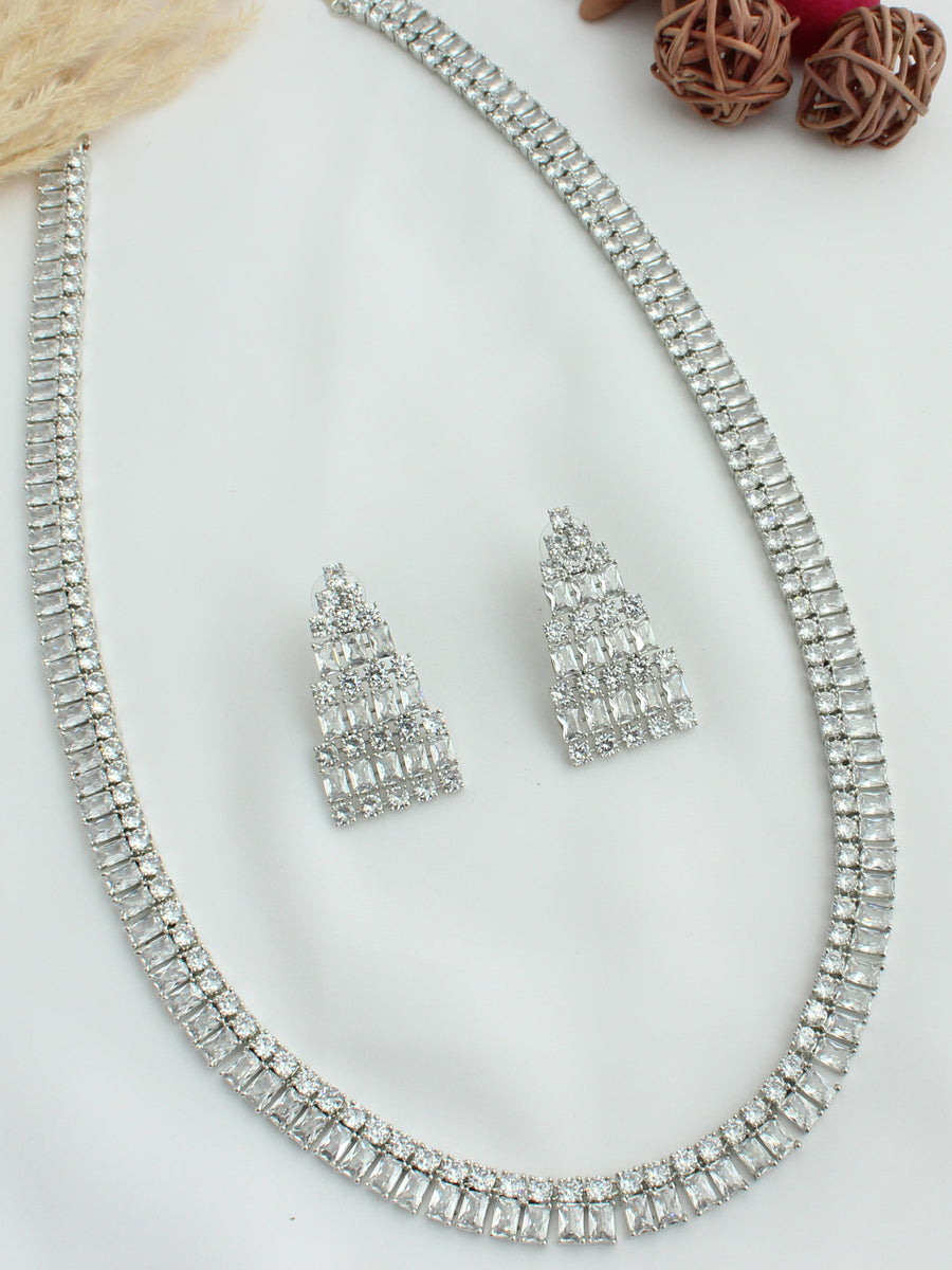 Renee Long Necklace Set-Silver