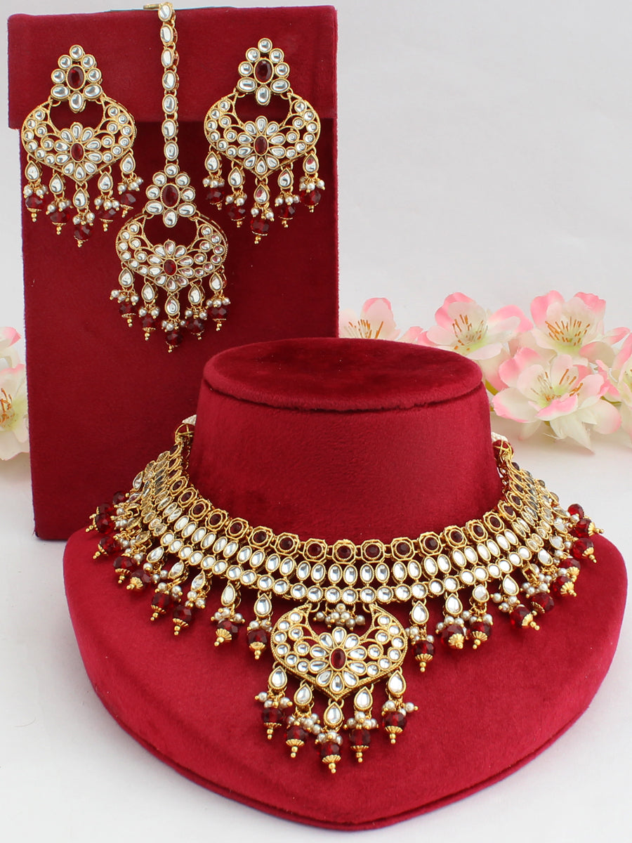 Ruhika Necklace Set-Maroon