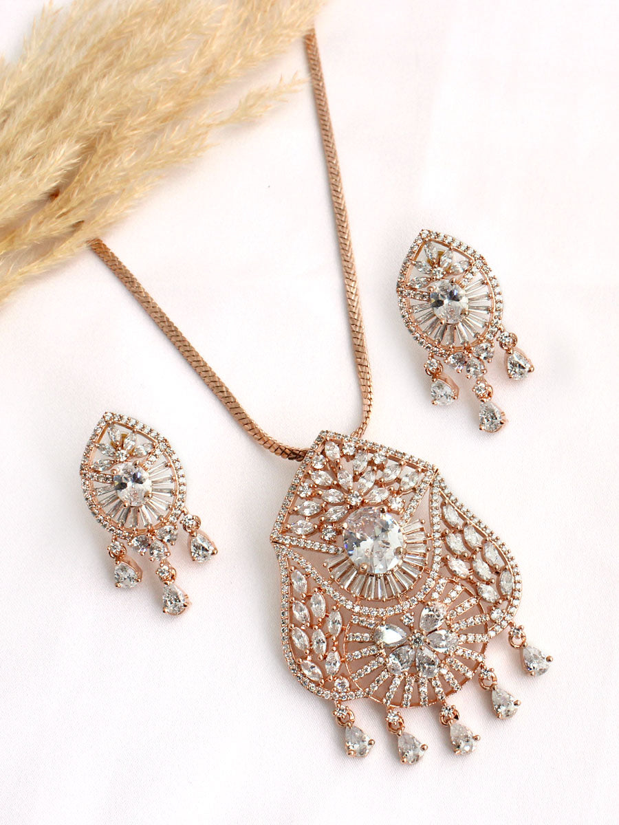 Hazel Pendant Earrings Set - Rose Gold