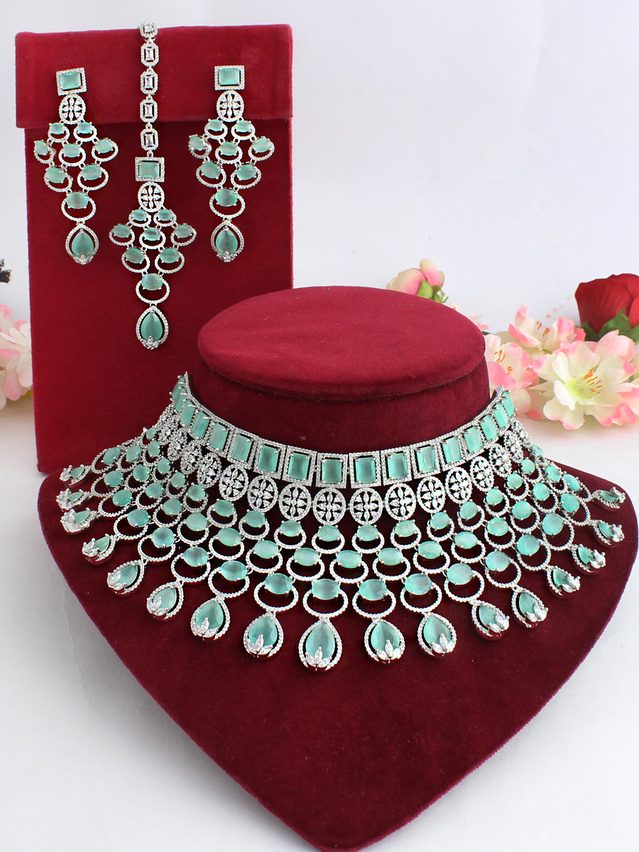 Veronica Bib Necklace Set-Mint Green