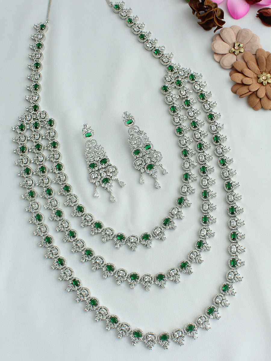 Celina Layered Necklace Set -  Silver / Green