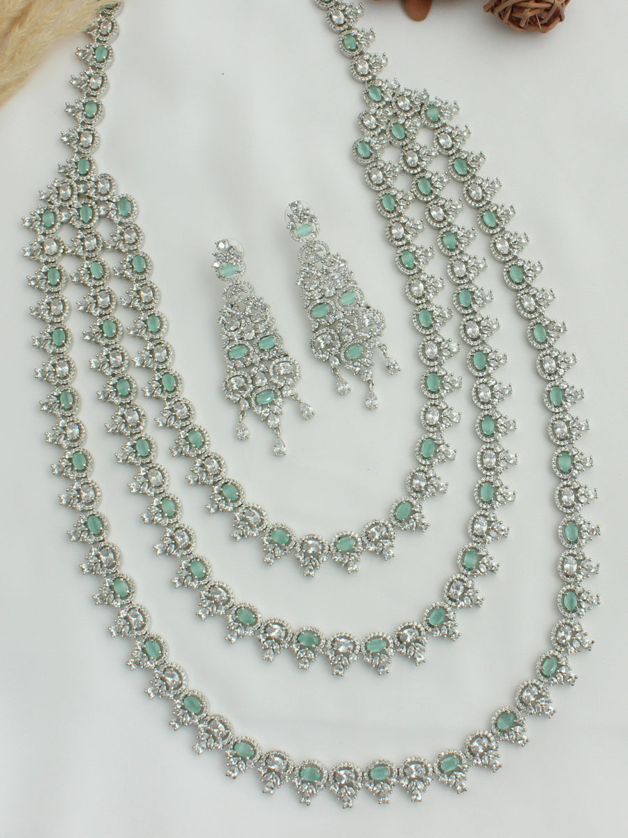 Celina Layered Necklace Set  - Silver/ Mint Green 