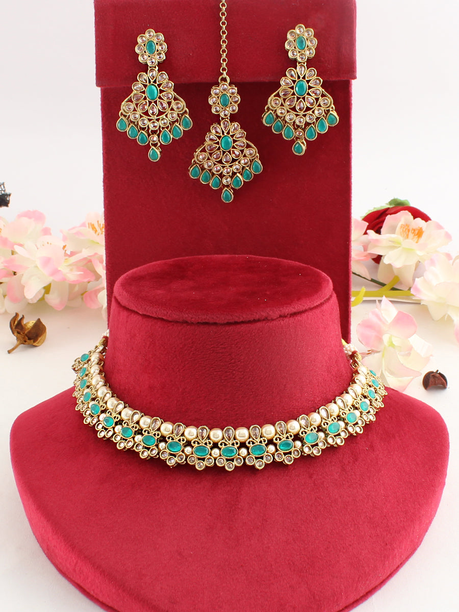 Srishti Bib Necklace Set-Rama Green