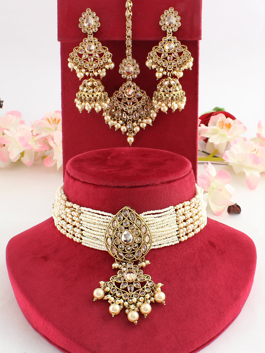 Sia Choker Necklace Set--Golden