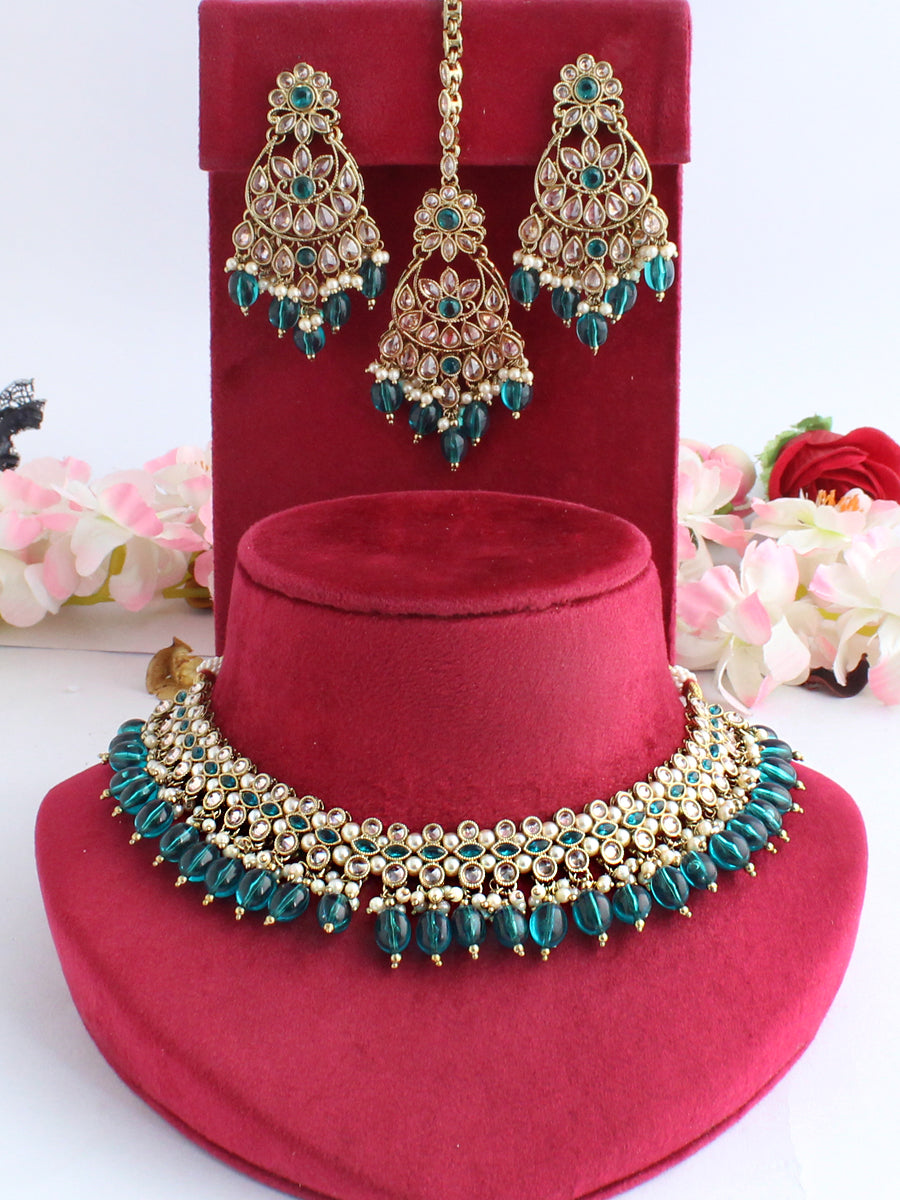 Ritavi Bib Necklace Set-Sea Green 