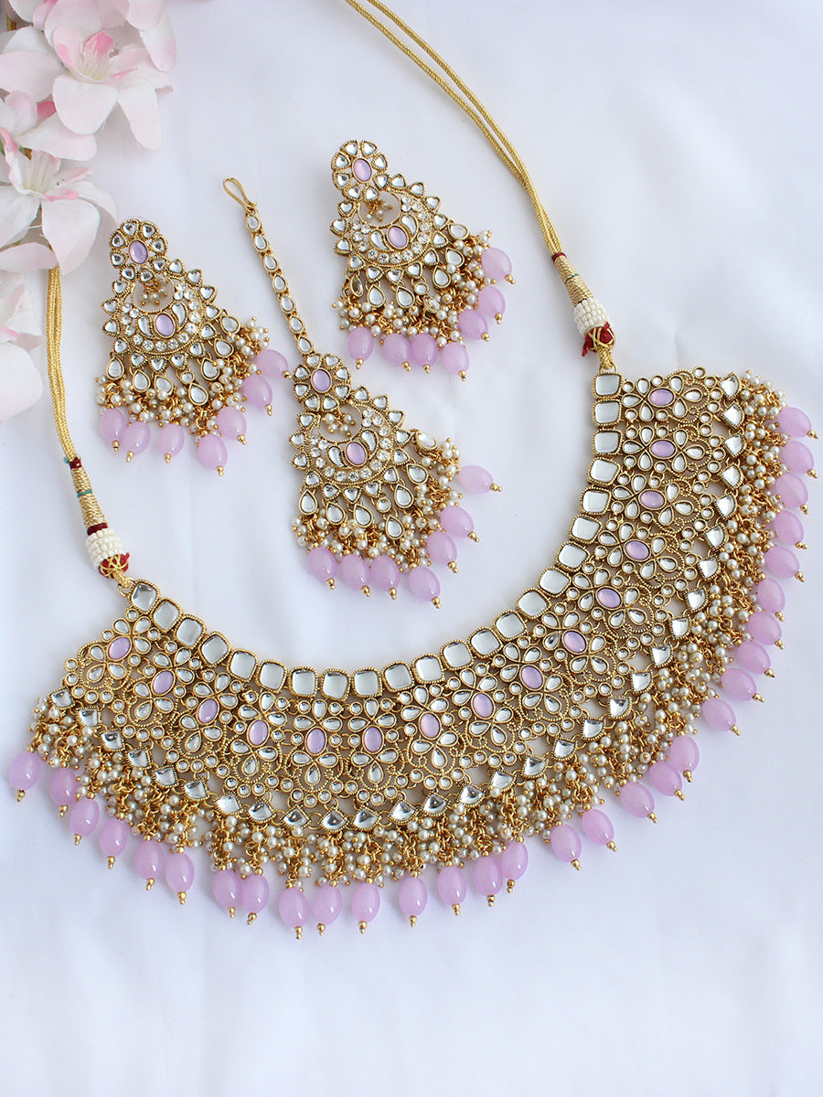 Yuvika Bib Necklace Set-Lavender