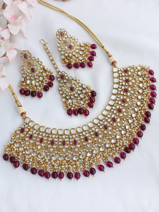 Yuvika Bib Necklace Set-Purple