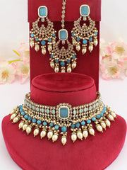 Pakhi Choker Necklace Set-Aqua