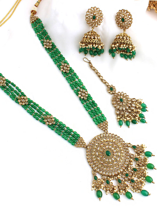 Jigyasa Long Necklace Set-Green