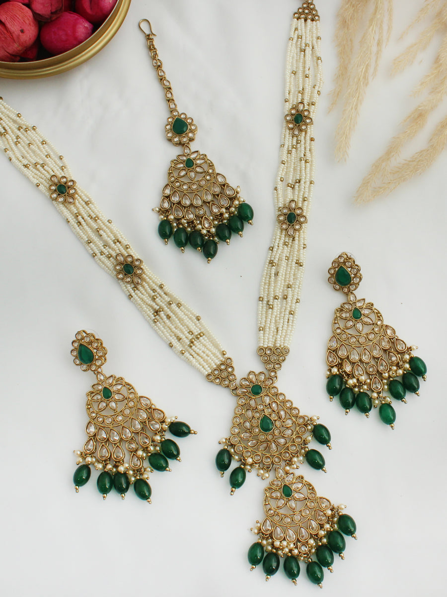 Sonali Long Necklace Set - Green