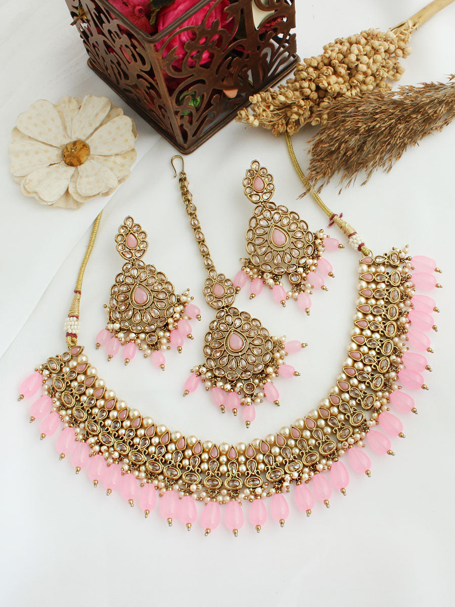 Sukriti Necklace Set-Pastel Pink