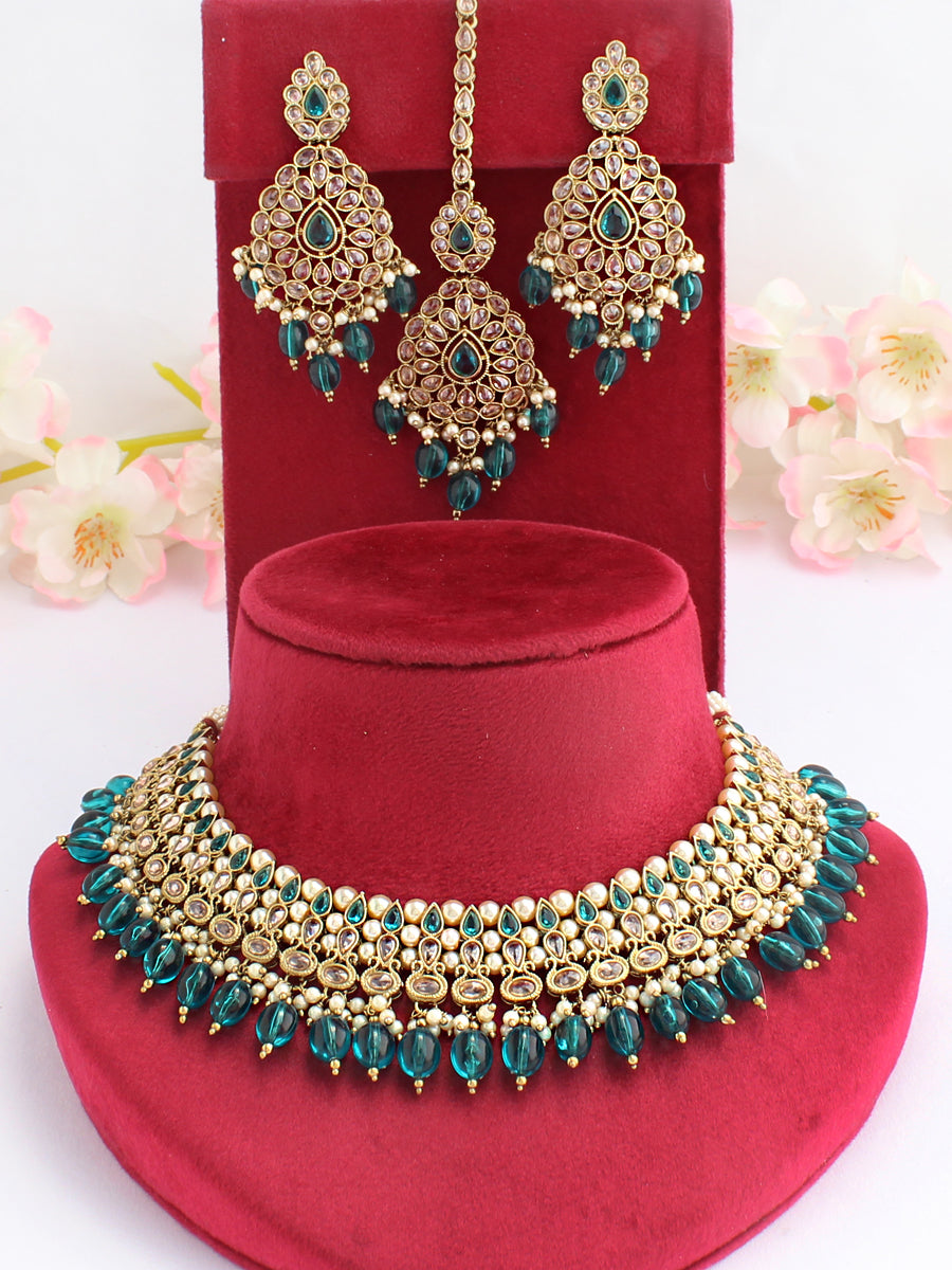 Sukriti Necklace Set-Sea Green