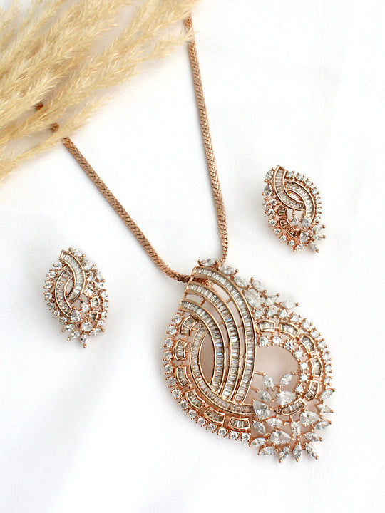 Vamika Pendant Earrings Set - Rose Gold