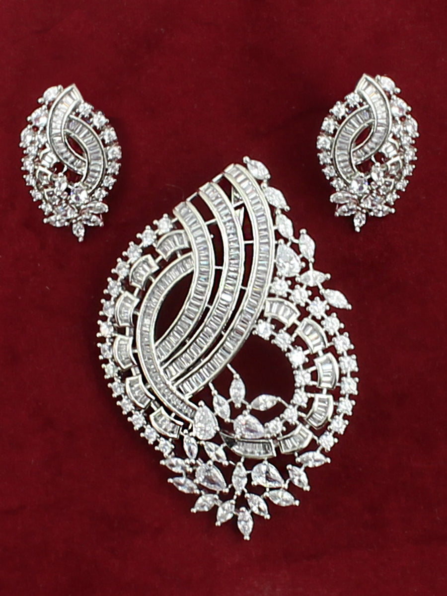 Vamika Pendant Earrings Set-Silver