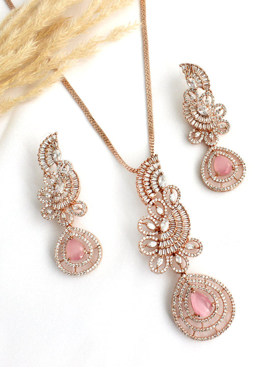 Kiara Pendant Earrings Set-Pastel Pink / Rose Gold