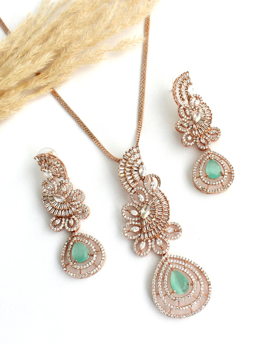 Kiara Pendant Earrings Set - Mint Green / Rose Gold