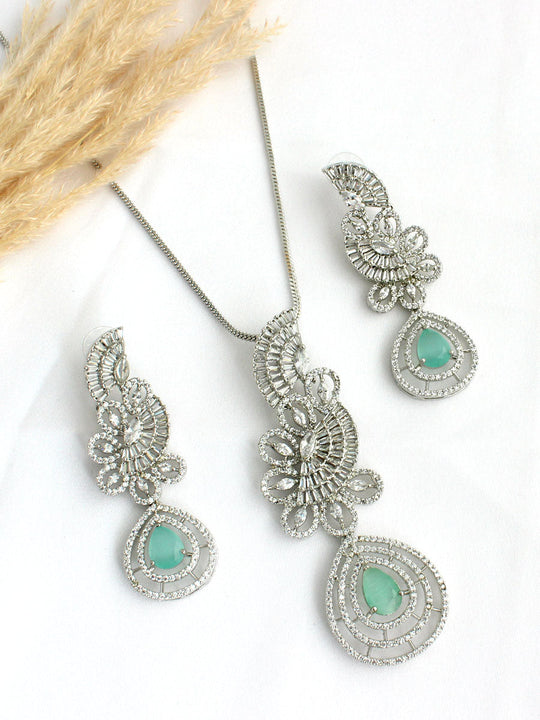 Kiara Pendant Earrings Set-MInt Green / Silver