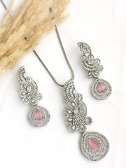 Kiara Pendant Earrings Set-Pastel Pink / Silver