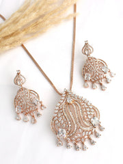 Natasha Pendant Earrings Set - Rose Gold