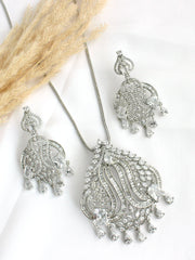 Natasha Pendant Earrings Set - Silver