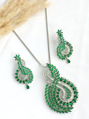 Lisa Pendant Earrings Set - Green / Silver