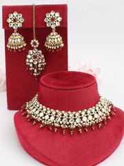 Sneha Bib Necklace Set-Maroon