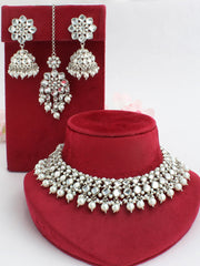 Sneha Bib Necklace Set-Silver