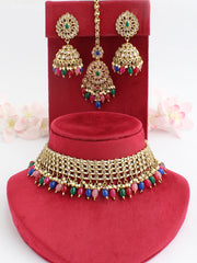 Riffat Choker Necklace Set-Multicolor