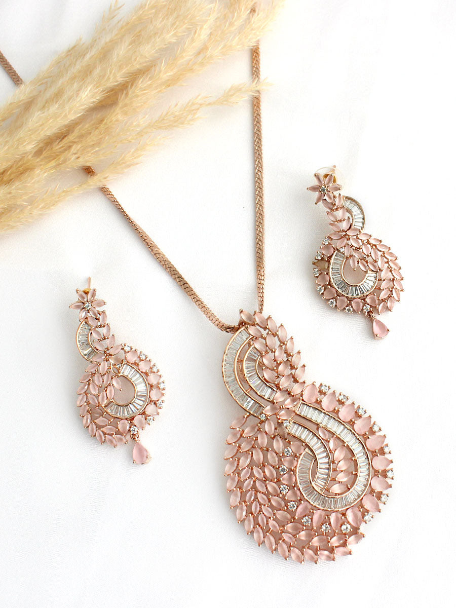 Lisa Pendant Earrings Set - Pastel Pink / Rose Gold