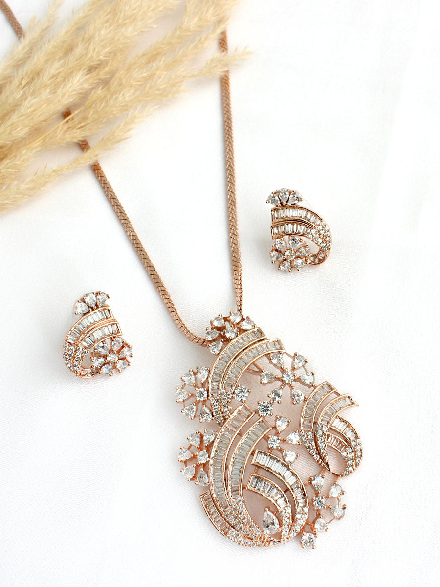 Victoria Pendant Earrings Set- Rose Gold