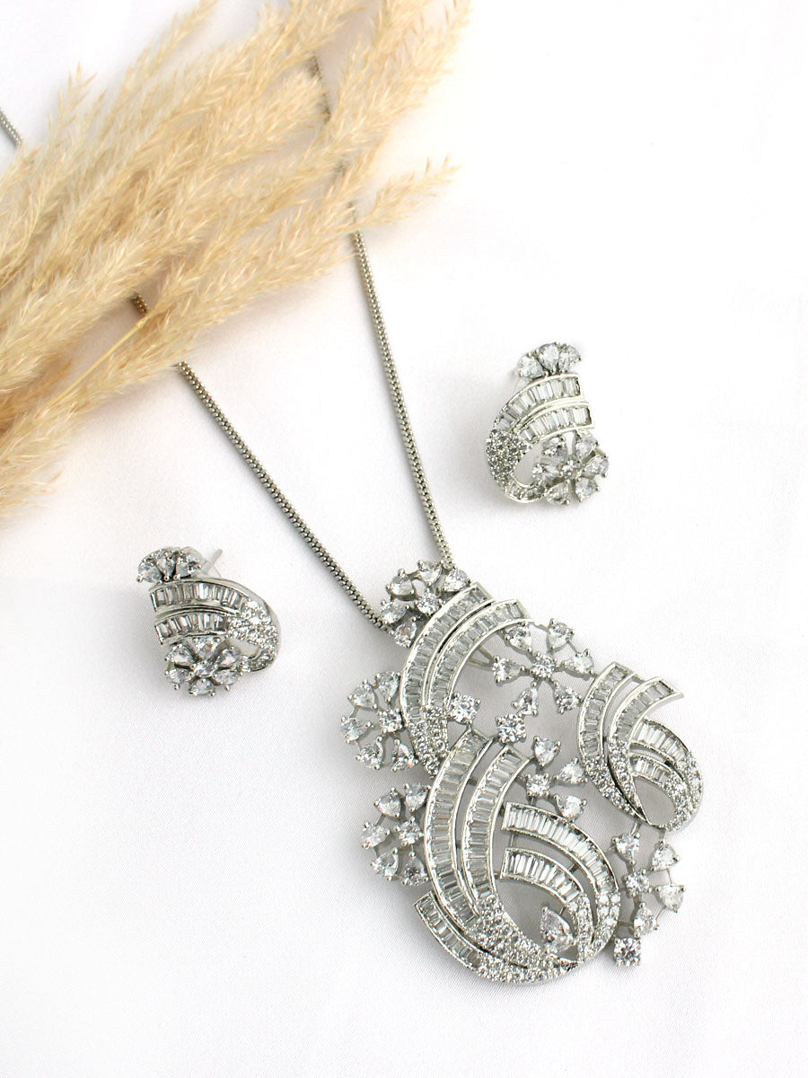 Victoria Pendant Earrings Set-Silver