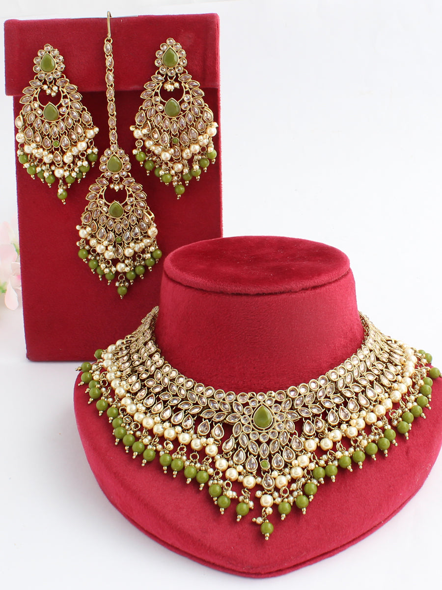 Shivani Necklace Set-Mehndi Green