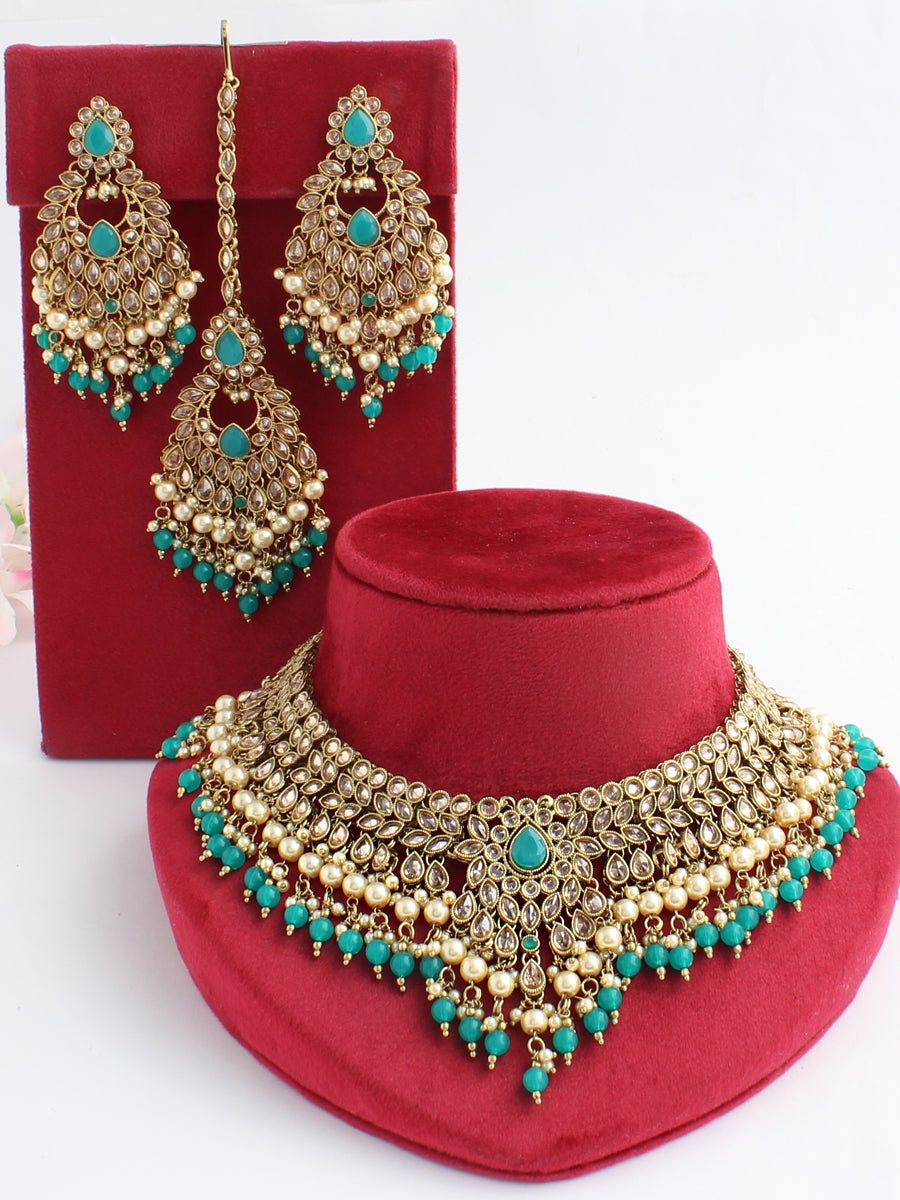 Shivani Necklace Set-Sea Green