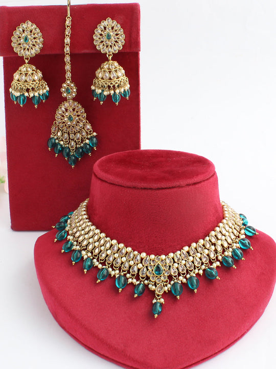 Akshi Bib Necklace Set-Rama Green