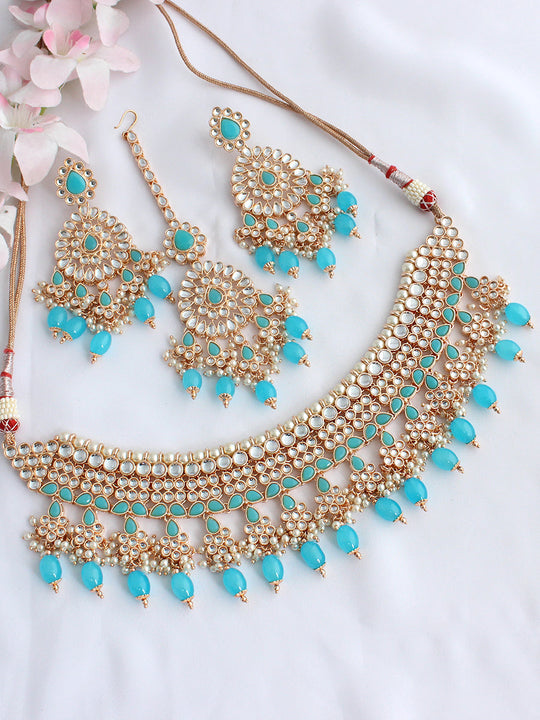 Vinika Bib Necklace Set-Aqua