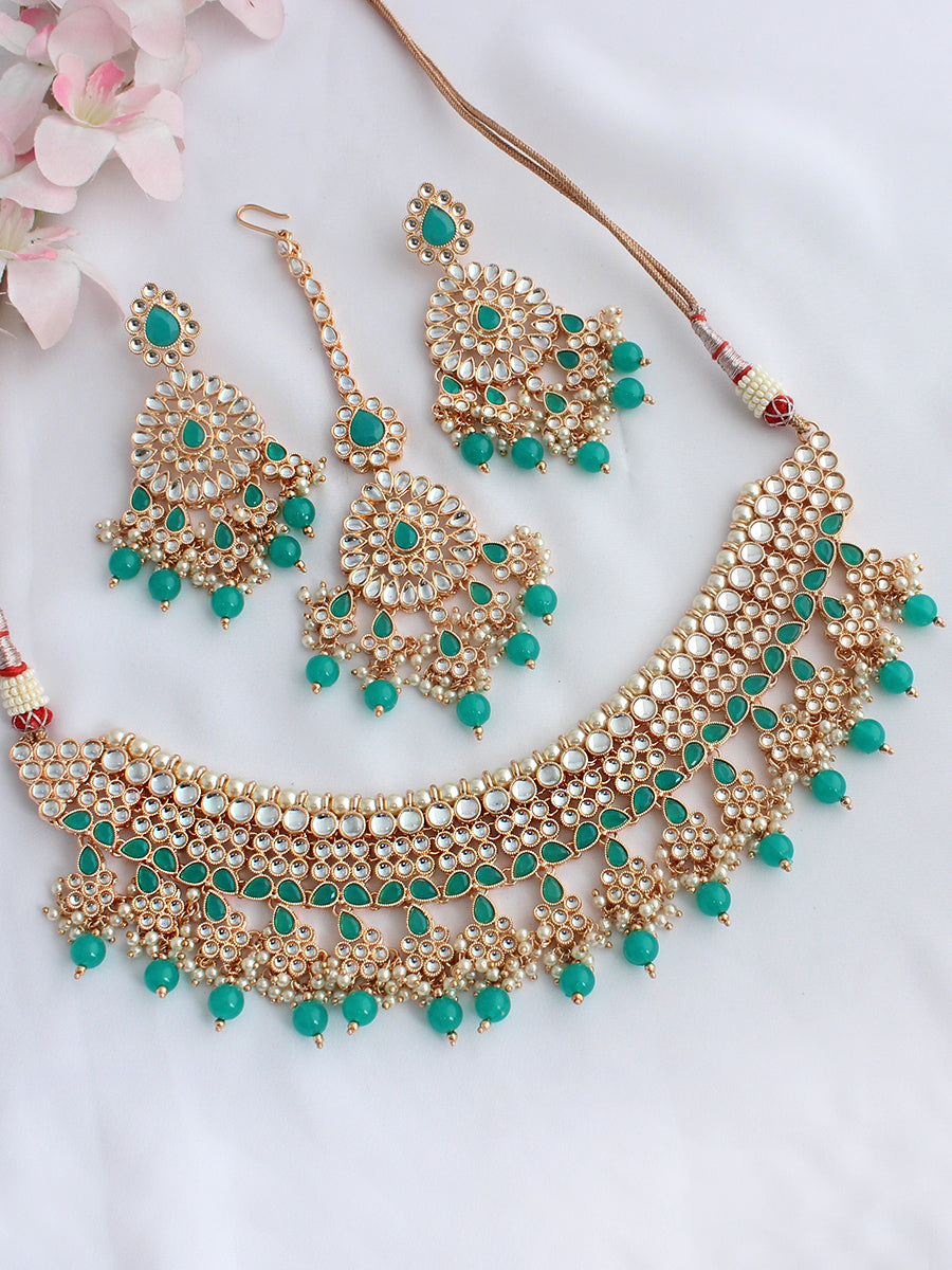 Vinika Bib Necklace Set-Rama Green