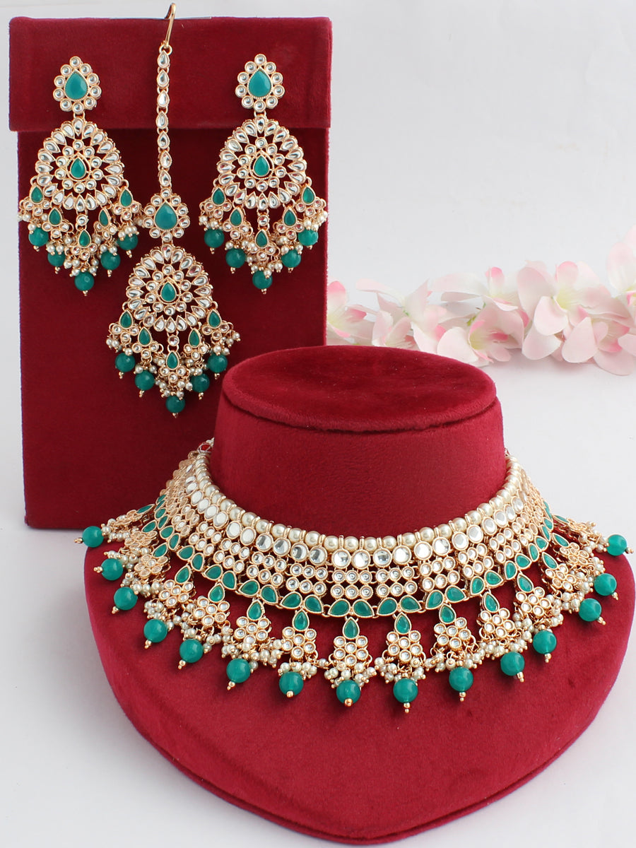 Vinika Bib Necklace Set-Rama Green