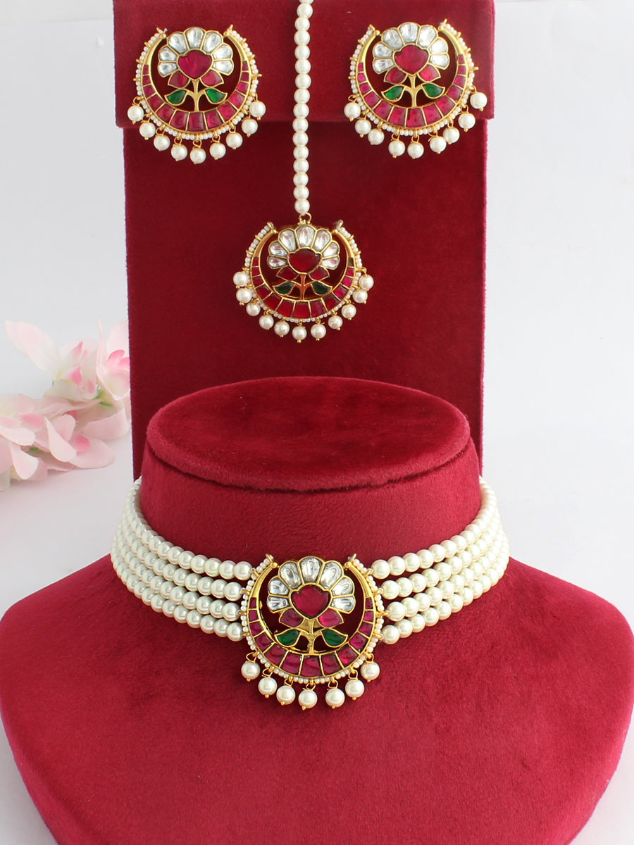 Simar Necklace Set-Pink / Green