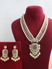 Pragati Long Necklace Set-Pastel Pink