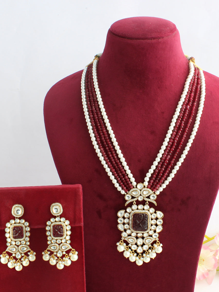 Pragati Long Necklace Set-Maroon