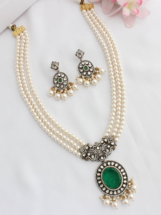 Mansi Long Necklace Set - Green